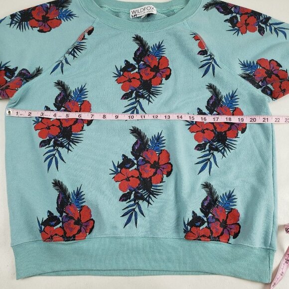 Wildfox Hibiscus Dreams Floral Sweatshirt Womens XS Turquoise Tropical Pullover - Picture 8 of 9